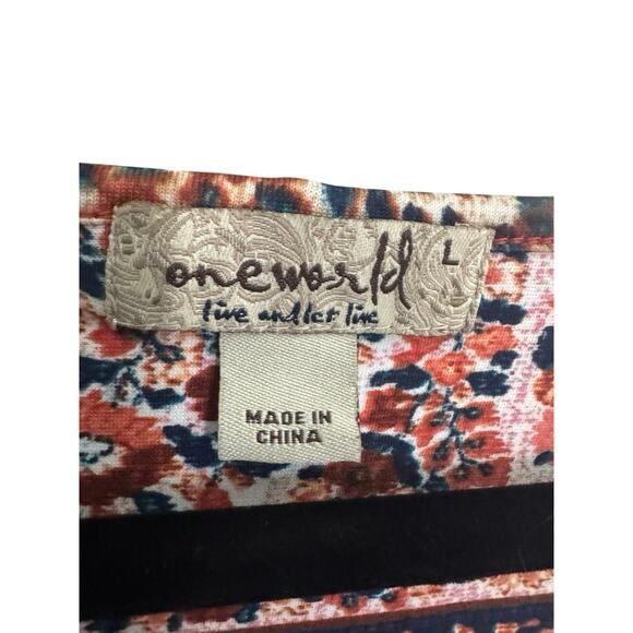 One World Live And Let Live Tunic Dress Large Multi Patterned Beads VNeck #5461 - Picture 6 of 14